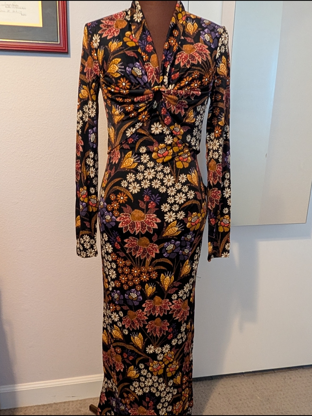 Farm Rio Long-Sleeve Floral Twist Front Maxi Dress - Black Multi